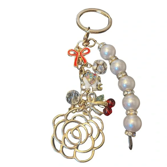 Handmade Gold Pearl Elephant Bag Charm/Keychain - Picture 3 of 5